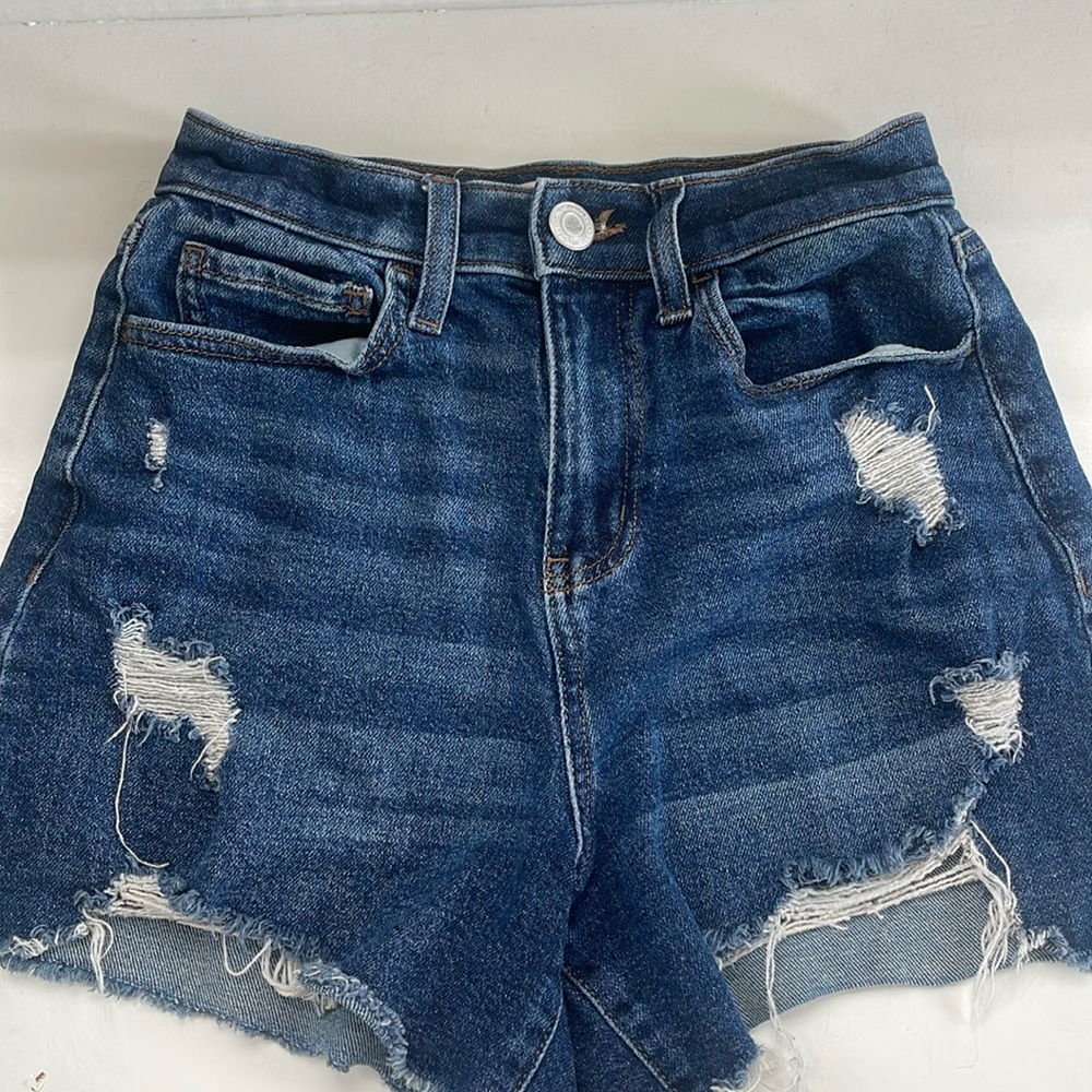 SO Women's Distressed Denim Shorts - Dark Blue